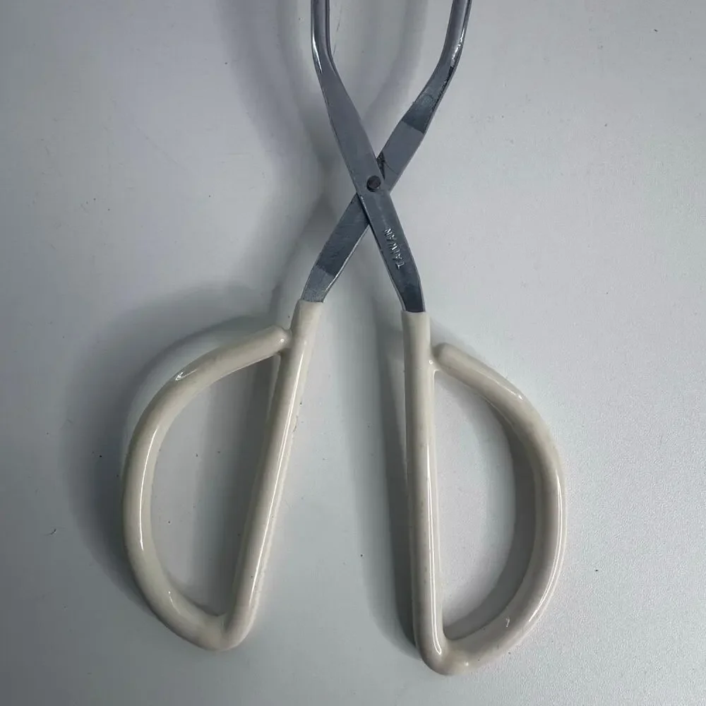 Vintage Stainless Steel Scissor Tongs Taiwan 14” White Coated Handle